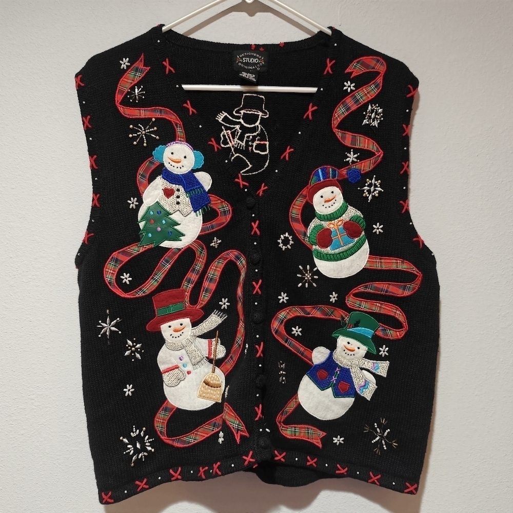 Vintage Christmas Sweater Snowman Grandma Large Designers Studio Originals